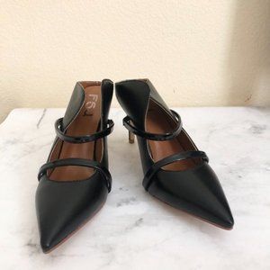 FSJ Size 8.5 Black Double Strap Sandal Heel